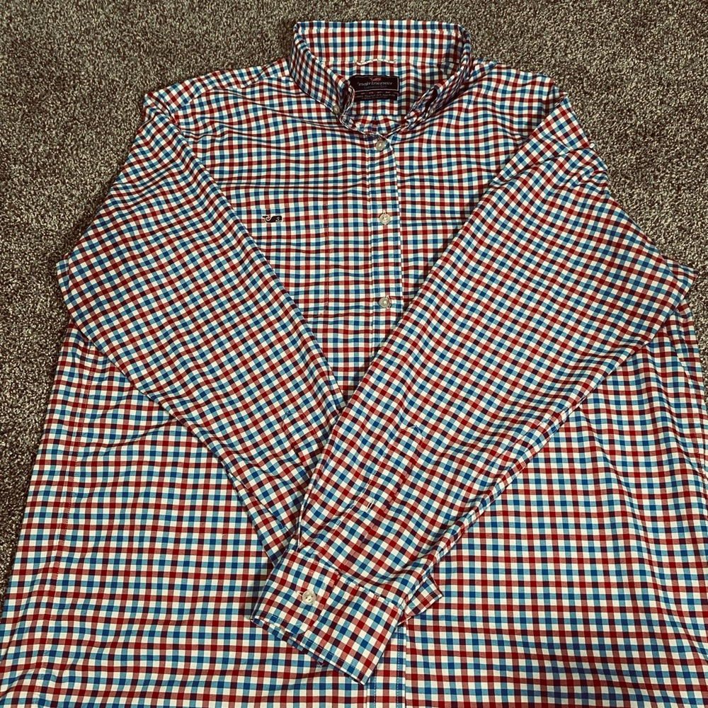 Vineyard Vines Men’s Whale Shirt Long Sleeve Button Up Blue Plaid Size XL